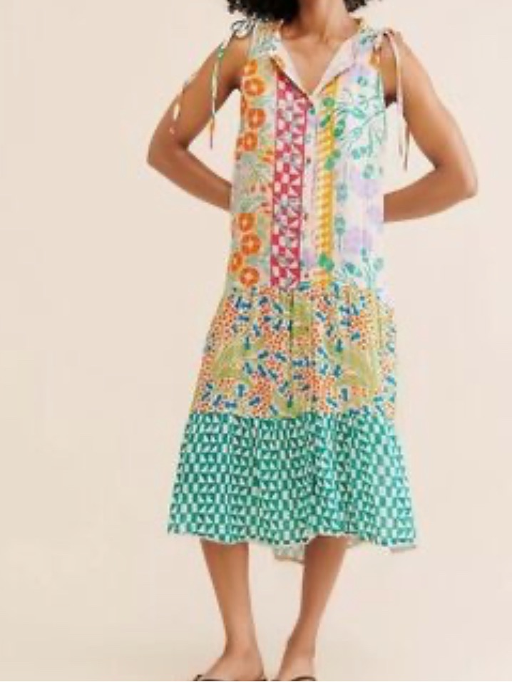 Anthropologie Ellen Merchant Multicolor Floral Patchwork Dress